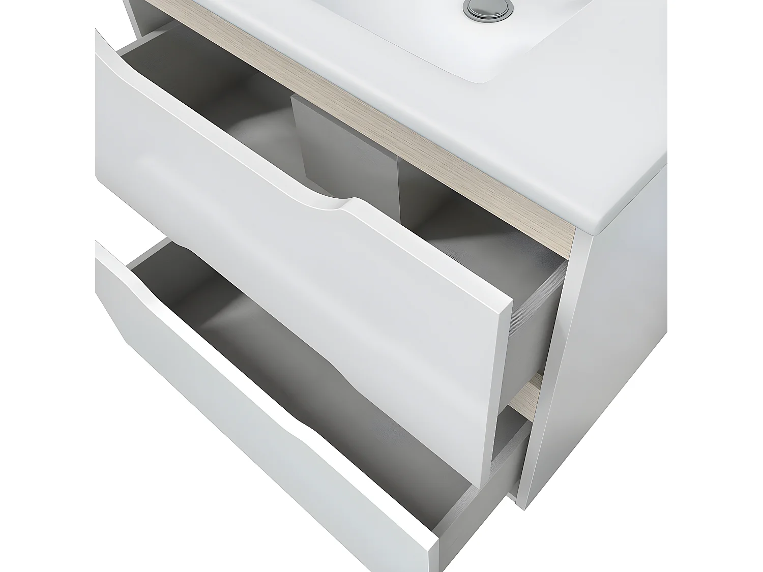 Meuble de salle de bain suspendu 60cm avec 2 tiroirs + miroir coloris blanc - Longueur 60  x Profondeur 45 x Hauteur 57 cm