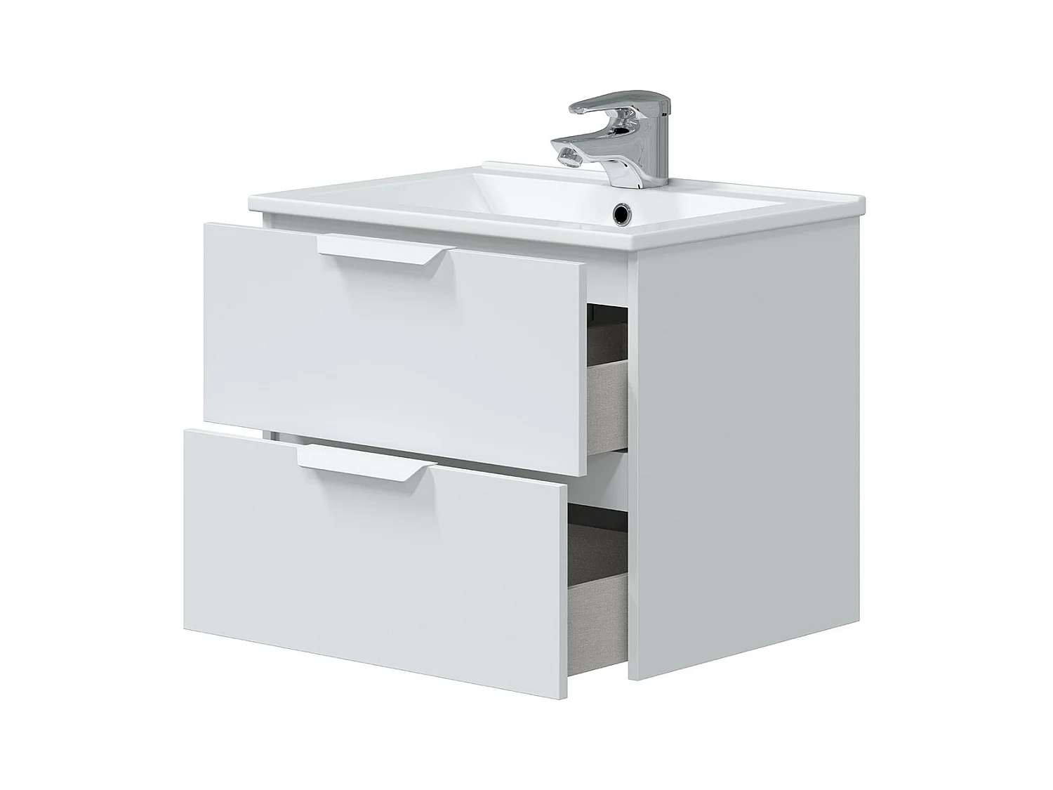 Meuble de salle de bain suspendu 60 cm avec 2 tiroirs coloris blanc sans miroir - Longueur 60 x Profondeur 45 x Hauteur 50 cm