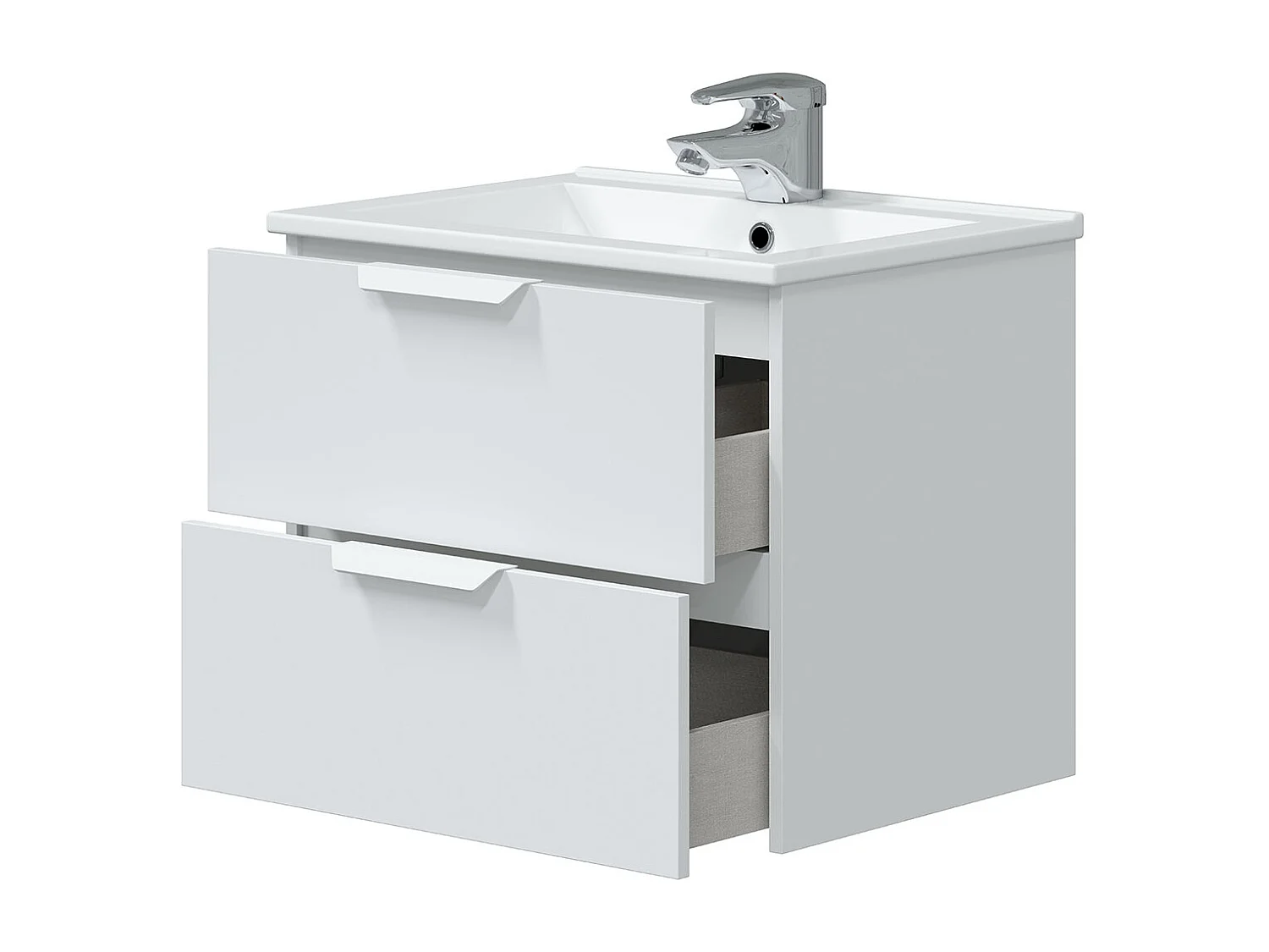 Meuble de salle de bain suspendu 60 cm avec 2 tiroirs coloris blanc sans miroir - Longueur 60 x Profondeur 45 x Hauteur 50 cm