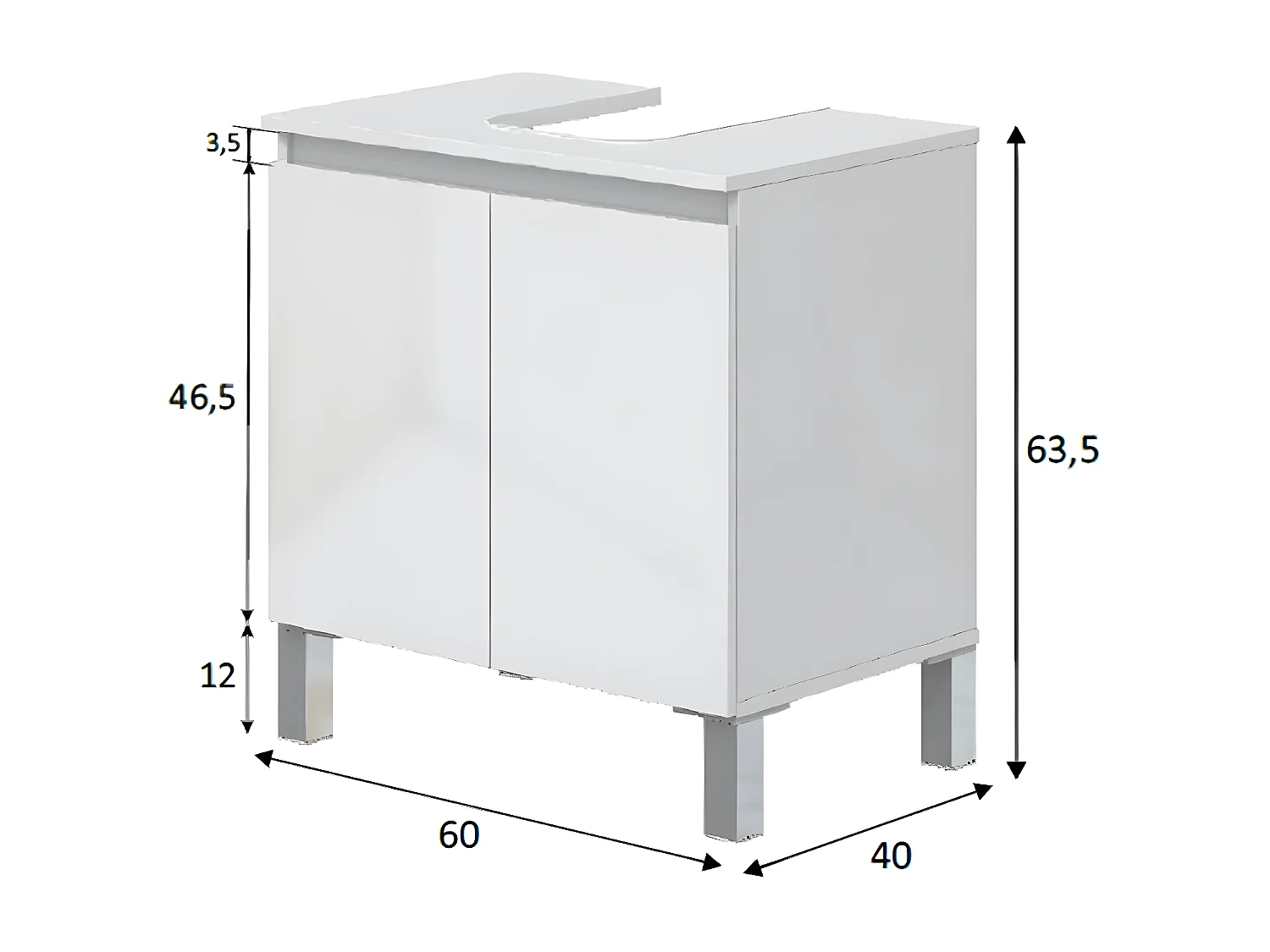Meuble de salle de bain sous évier 60 cm avec 2 portes coloris blanc  - Longueur 60 x Profondeur 40 x Hauteur 63 cm