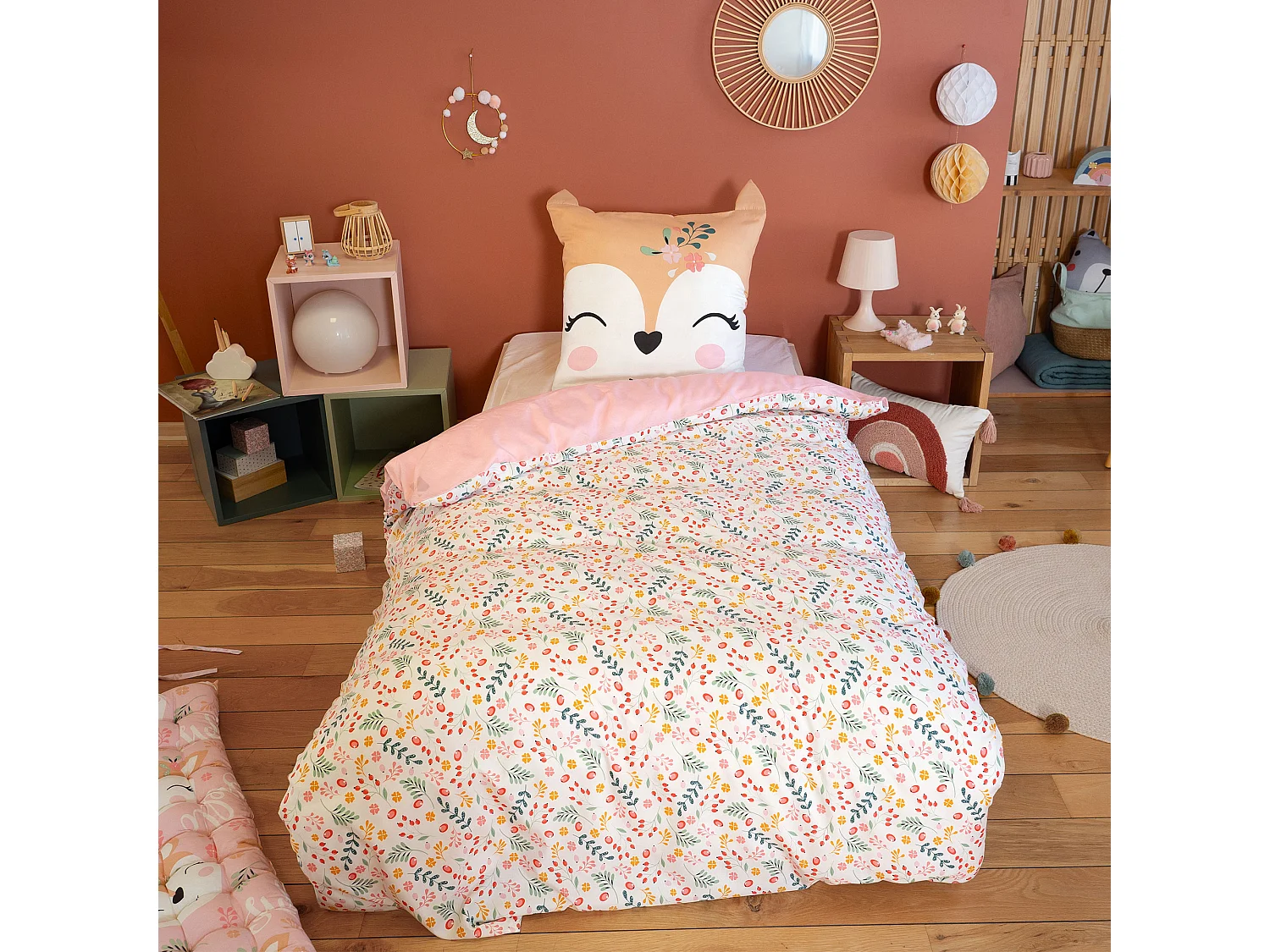 Parure de lit enfant LEILA 140x200 cm 100% polyester microfibre rose