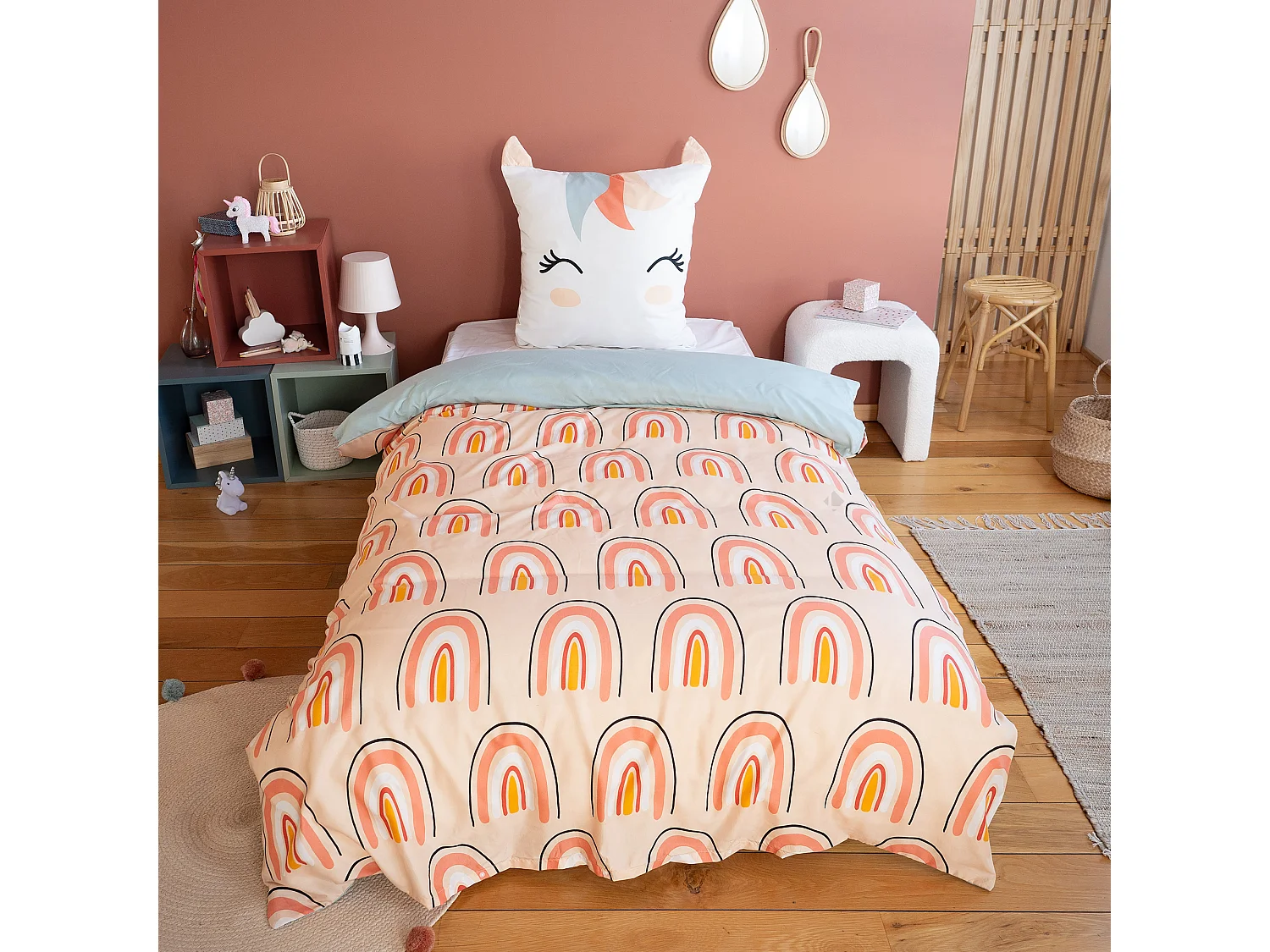 Parure de lit enfant MARANA 140x200 cm 100% polyester microfibre rose