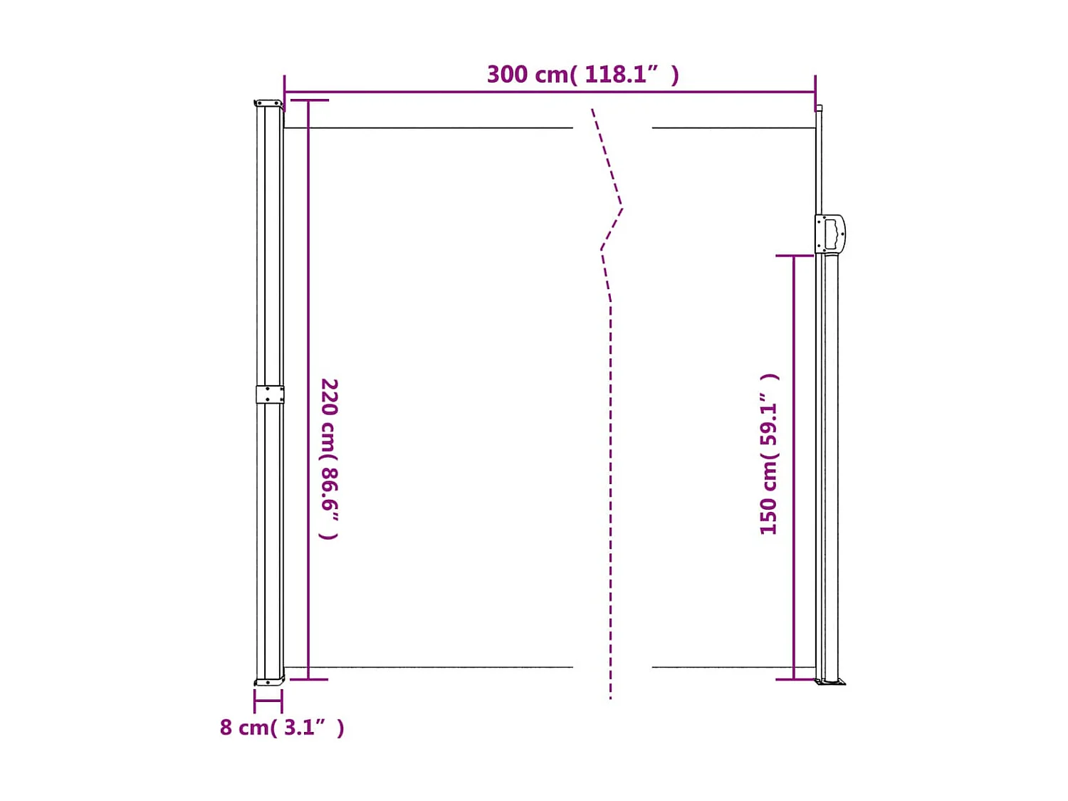 Toldo lateral retráctil blanco 220x300 cm