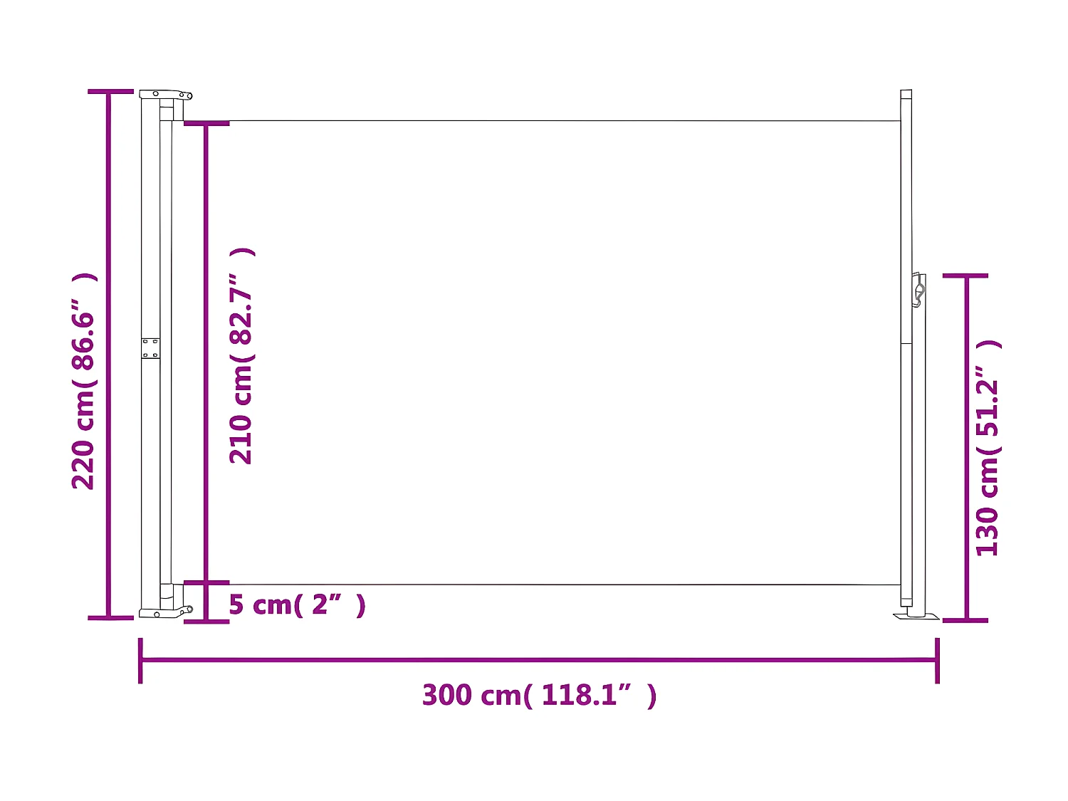 Auvent latéral rétractable de patio 220x300 cm Crème