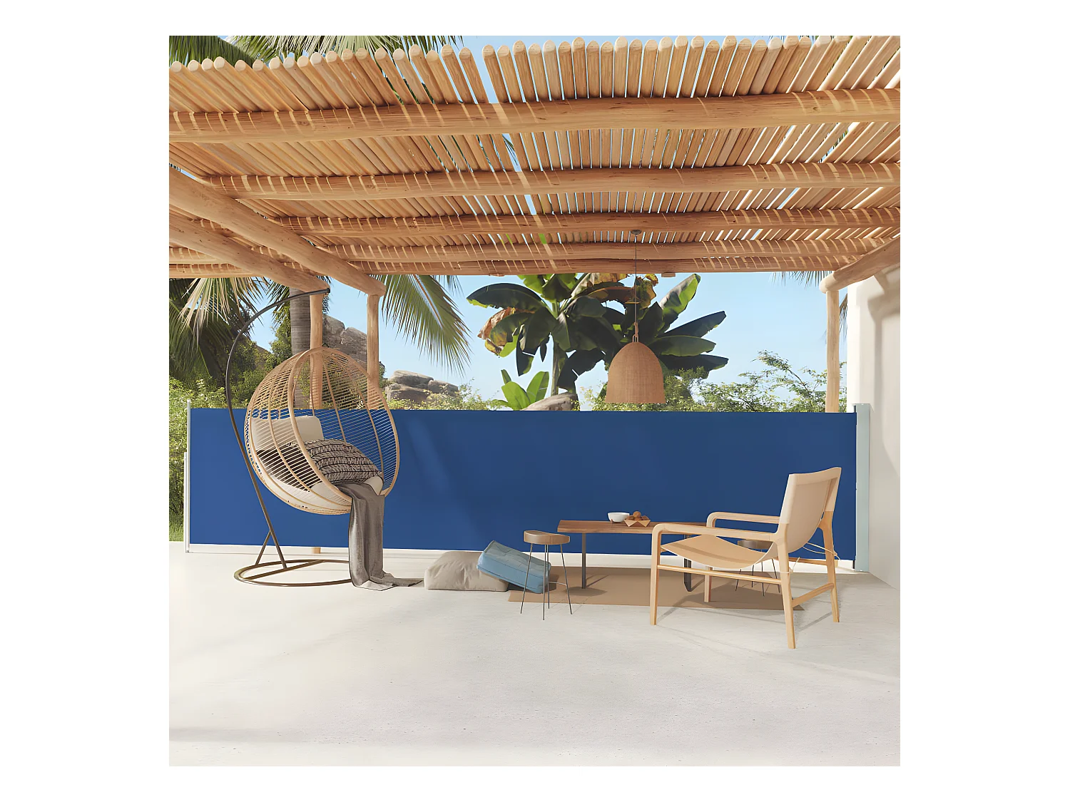 Auvent latéral rétractable de patio 117x600 cm Bleu