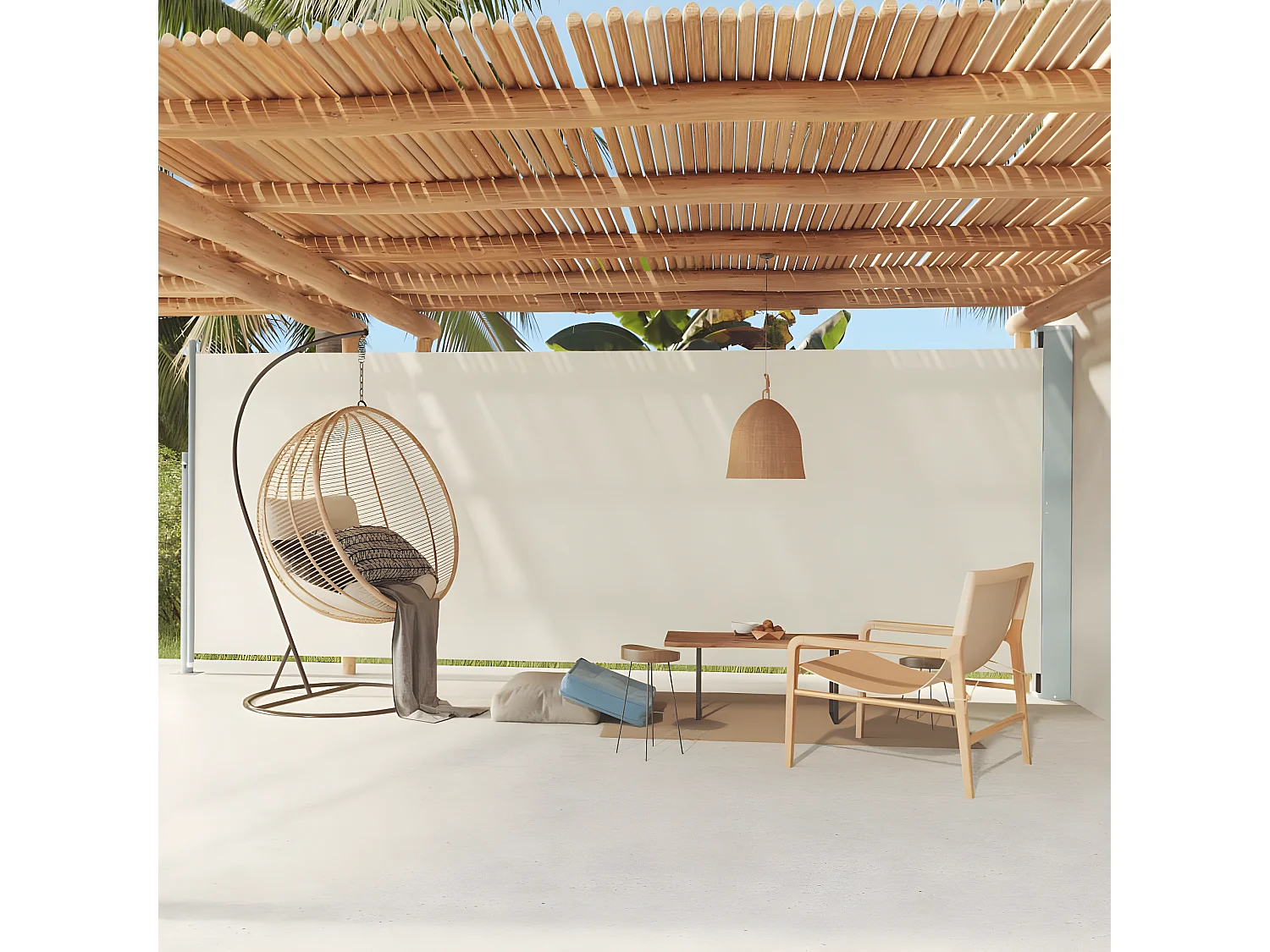 Auvent latéral rétractable de patio 200x600 cm Crème