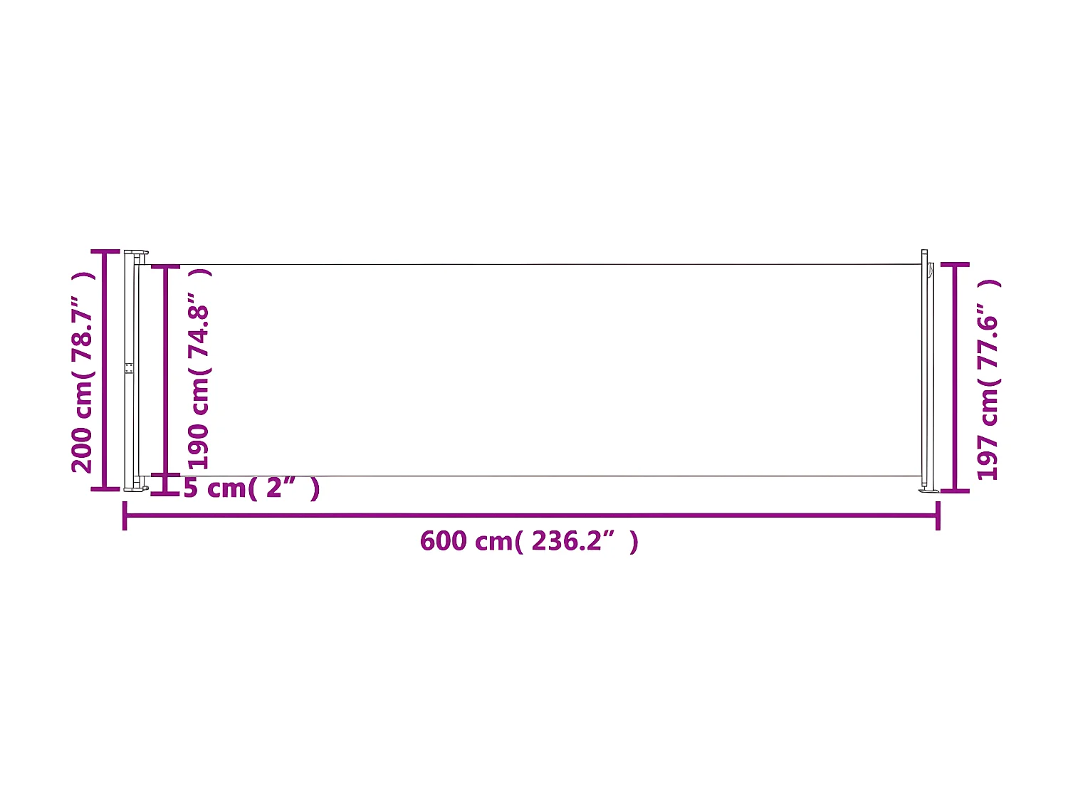Auvent latéral rétractable de patio 200x600 cm Crème