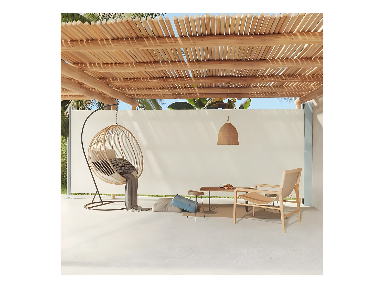 Auvent latéral rétractable de patio 200x600 cm Crème