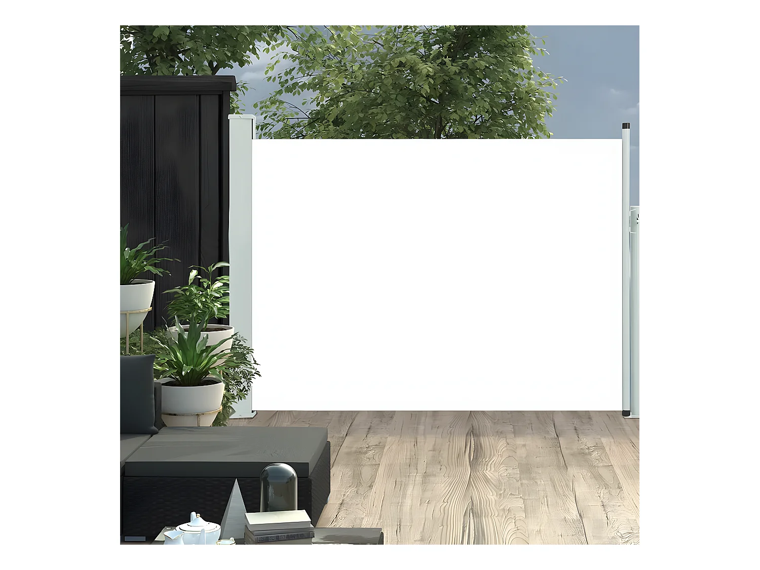 Auvent latéral rétractable de patio 100x500 cm Crème