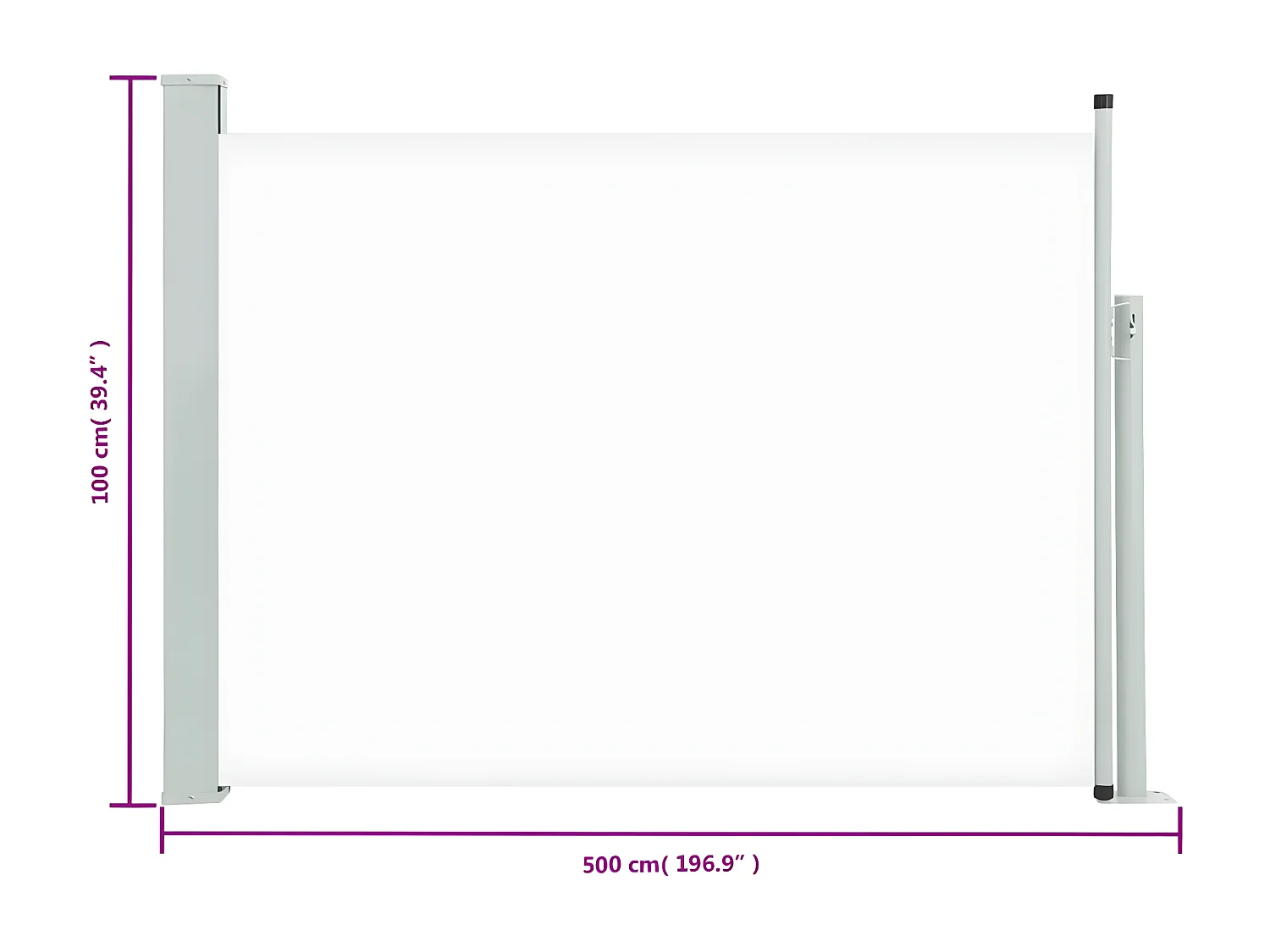 Auvent latéral rétractable de patio 100x500 cm Crème