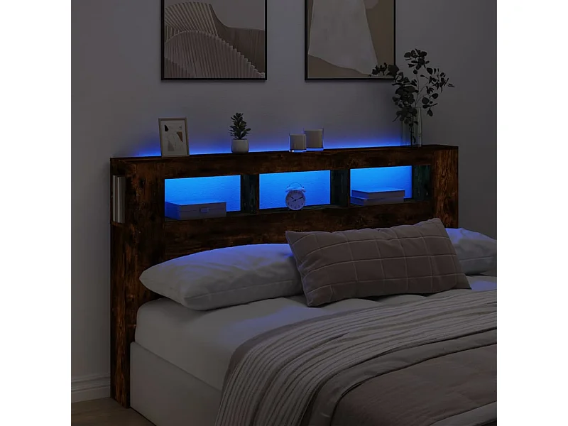 LED-Kopfteil Räuchereiche 180x18,5x103,5 cm Holzwerkstoff