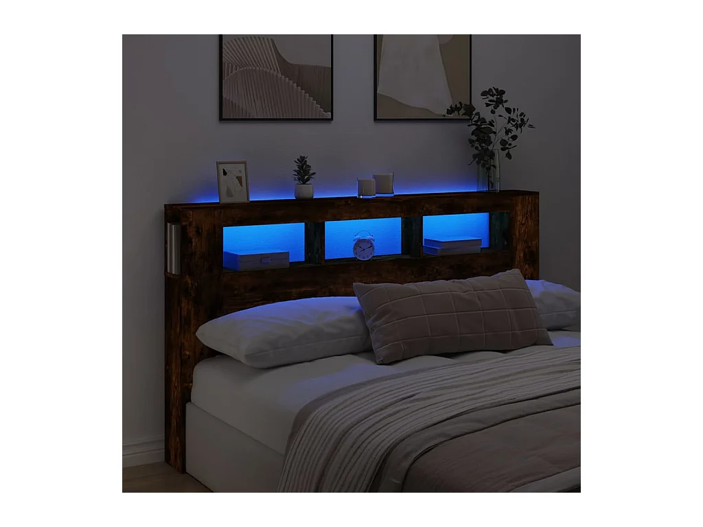 Tête de lit à LED chêne fumé 180x18,5x103,5cm bois d'ingénierie