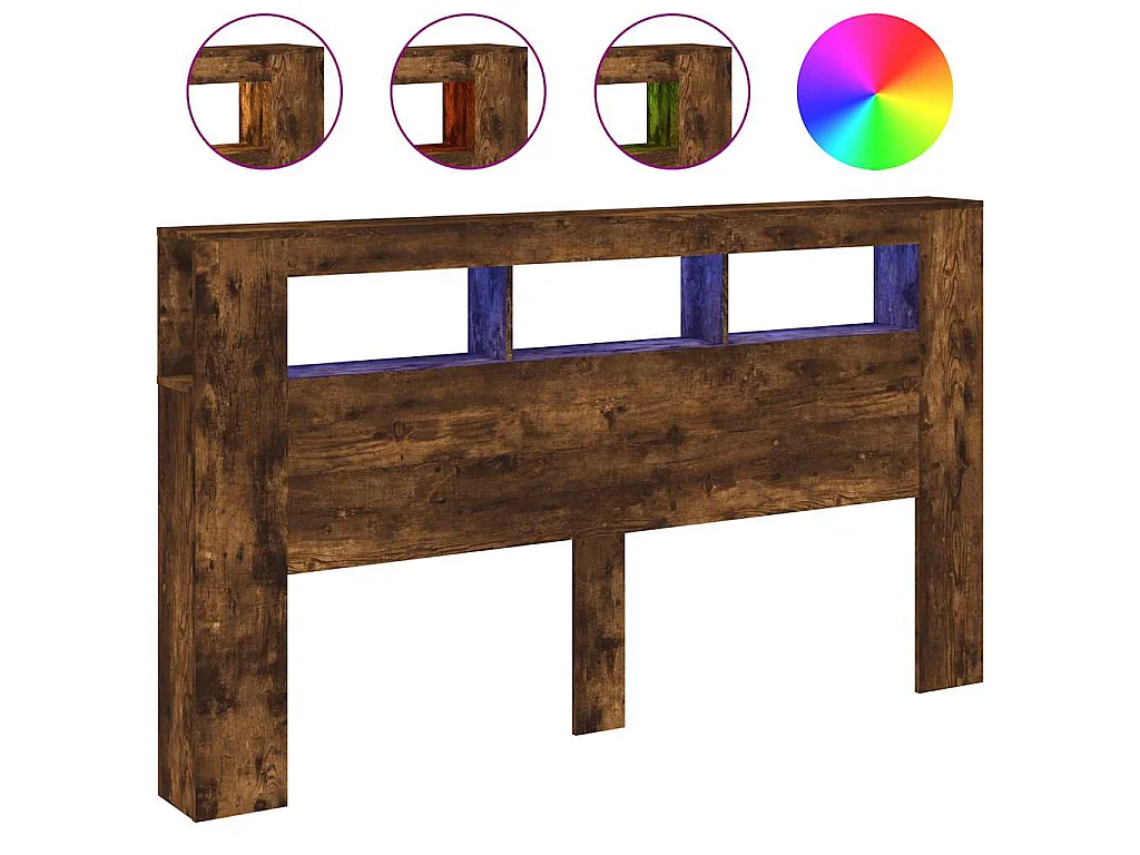 Tête de lit à LED chêne fumé 180x18,5x103,5cm bois d'ingénierie