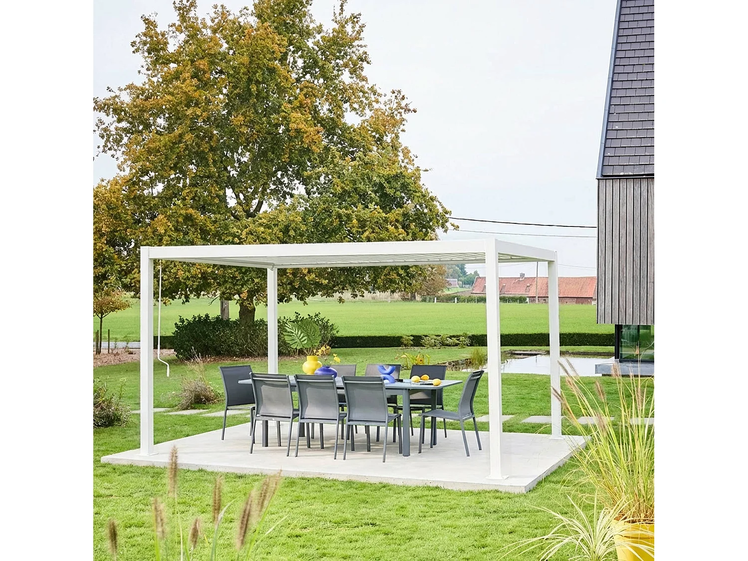 Pergola bioclimatica 3x4m in alluminio e acciaio, lamelle orientabili