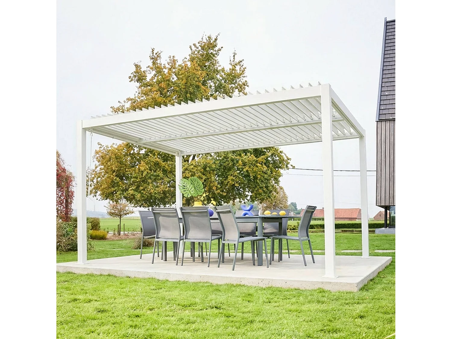Pergola bioclimatica 3x4m in alluminio e acciaio, lamelle orientabili