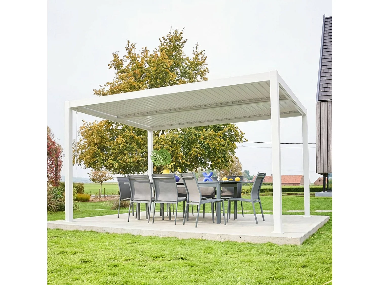 Pergola bioclimatica 3x4m in alluminio e acciaio, lamelle orientabili