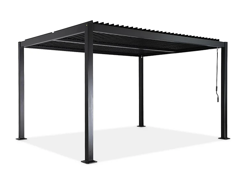 Pérgola bioclimática de aluminio y acero con lamas orientables negro