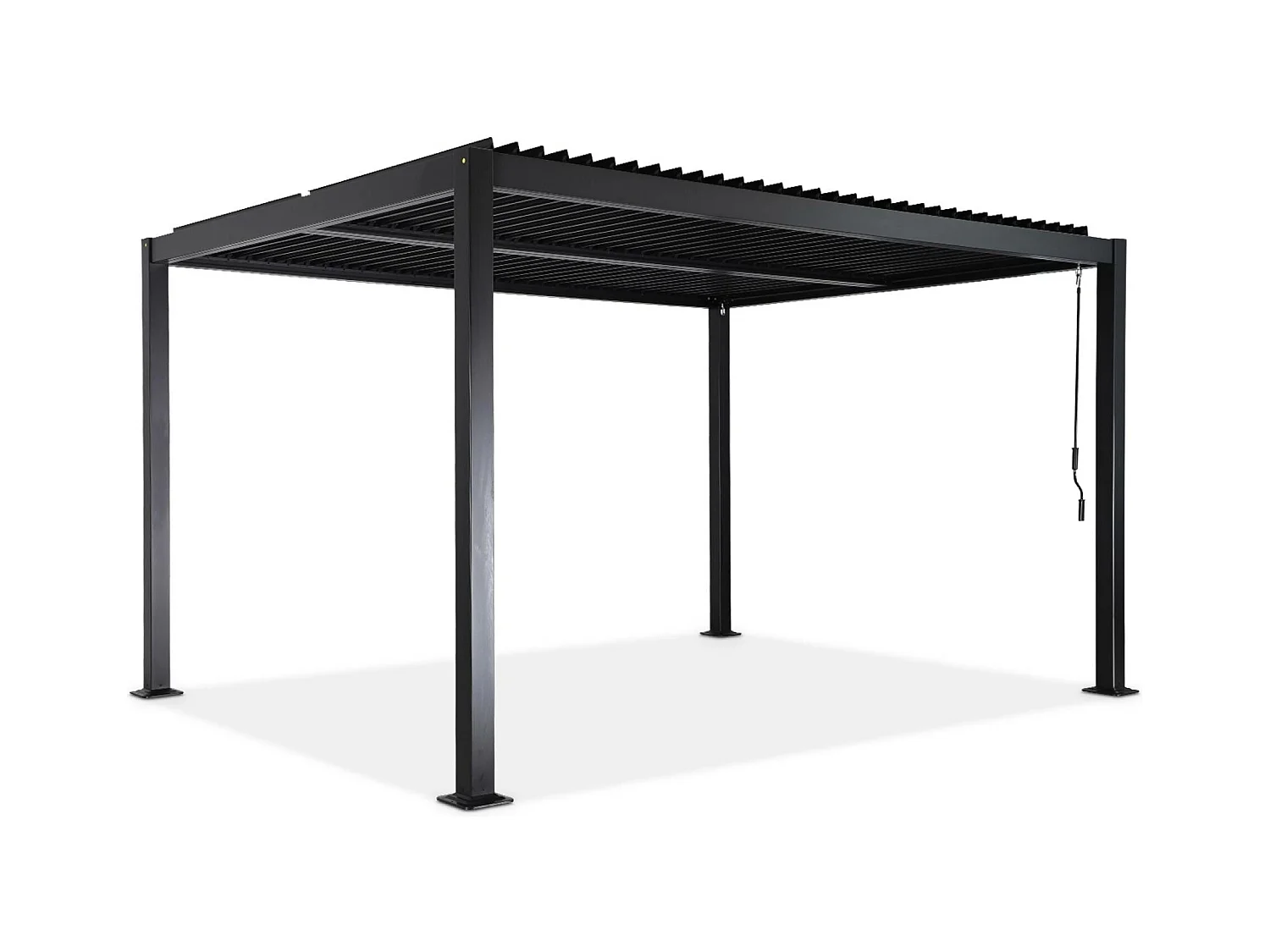 Pérgola bioclimática de aluminio y acero con lamas orientables negro