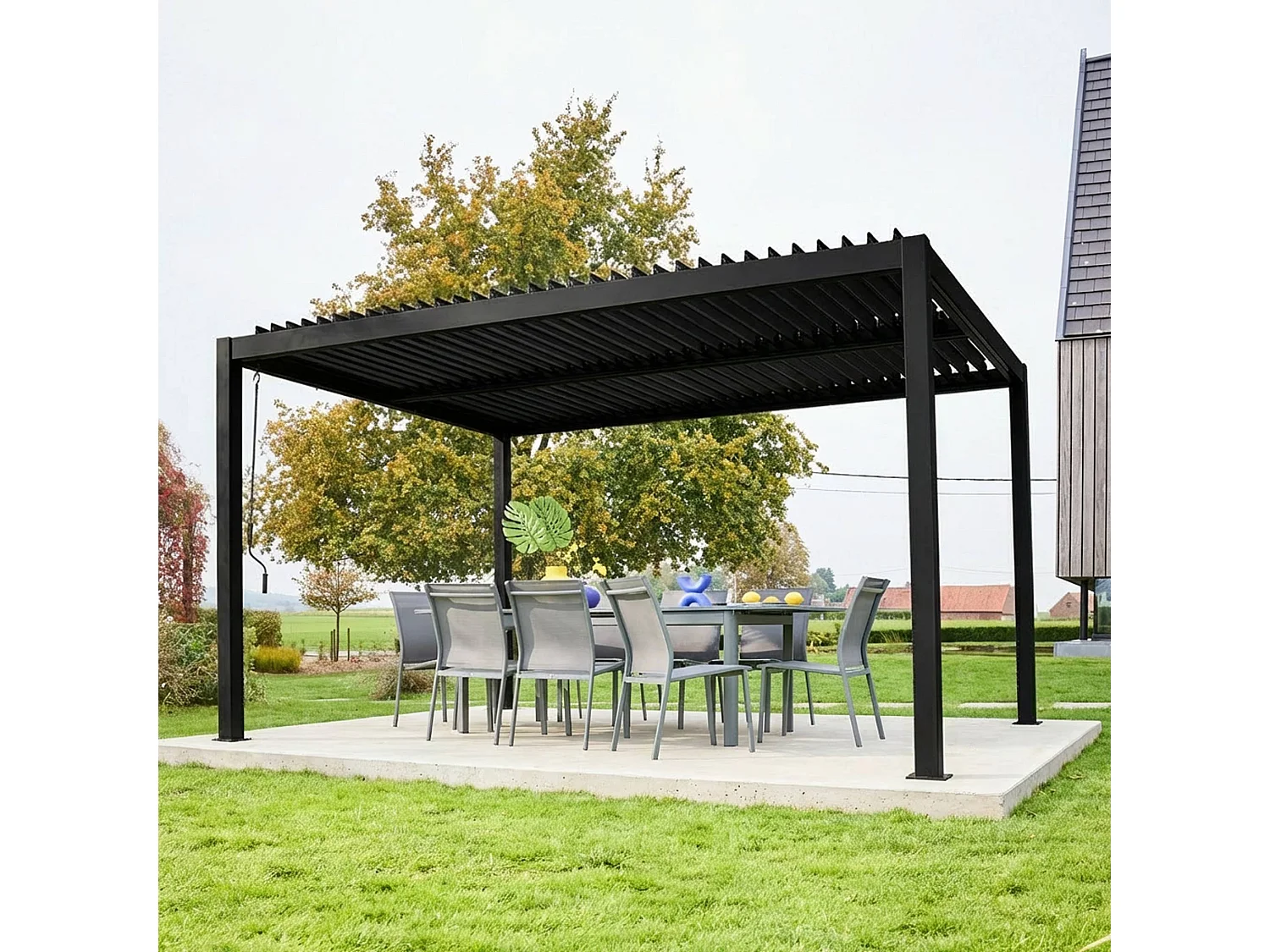 Pergola bioclimatique noir. aluminium et acier. 3x4m. lames orientables