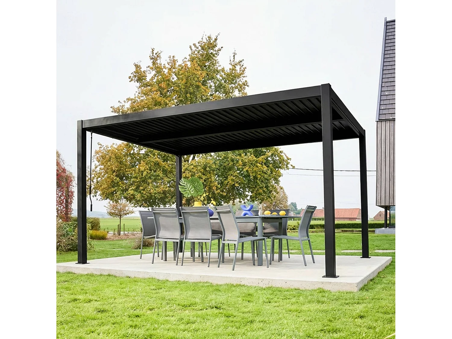 Pergola bioclimatique noir. aluminium et acier. 3x4m. lames orientables