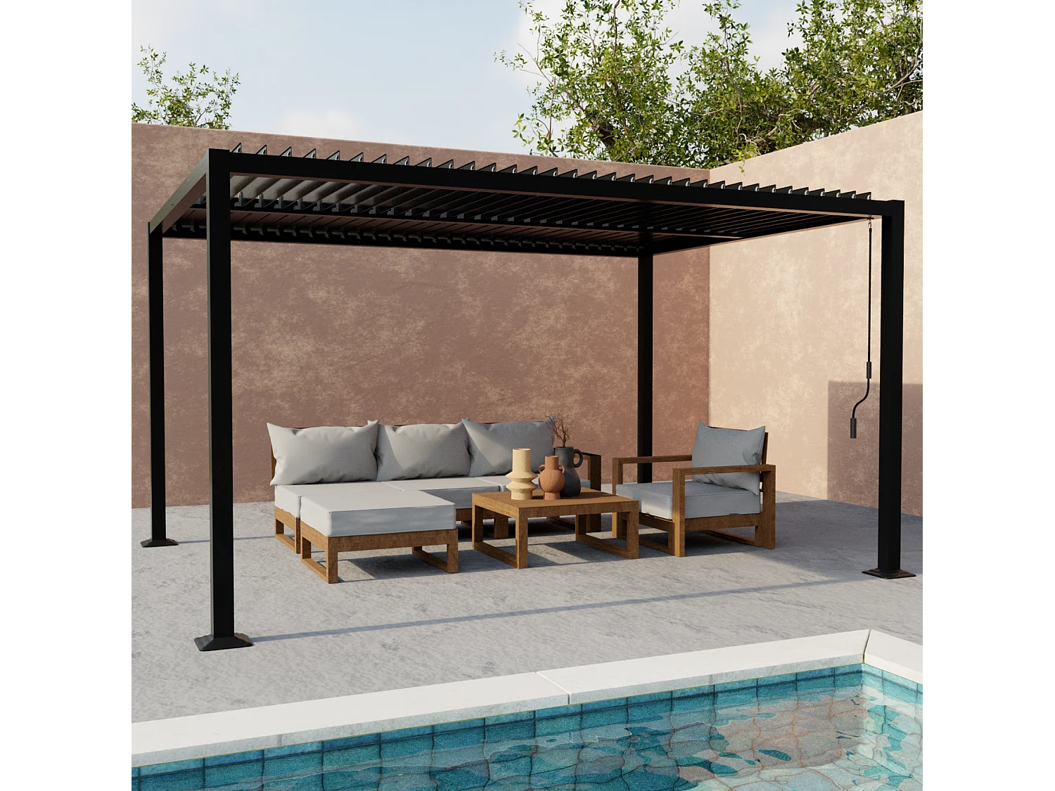 Pérgola bioclimática 3x4m de aluminio y acero con lamas orientables
