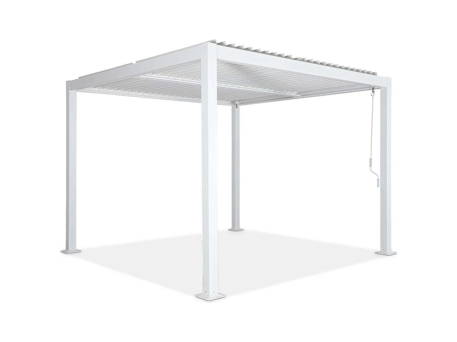 Pérgola bioclimática 3x3m de lamas de aluminio y acero blanco