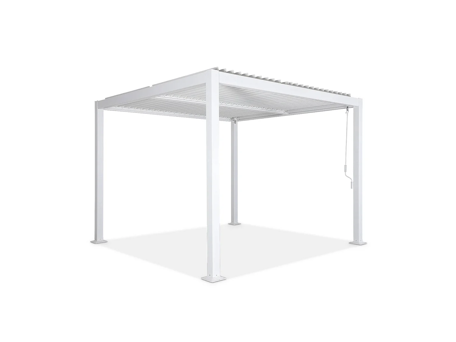 Pergola bioclimatique blanche. aluminium et acier. 3x3m. lames orientables