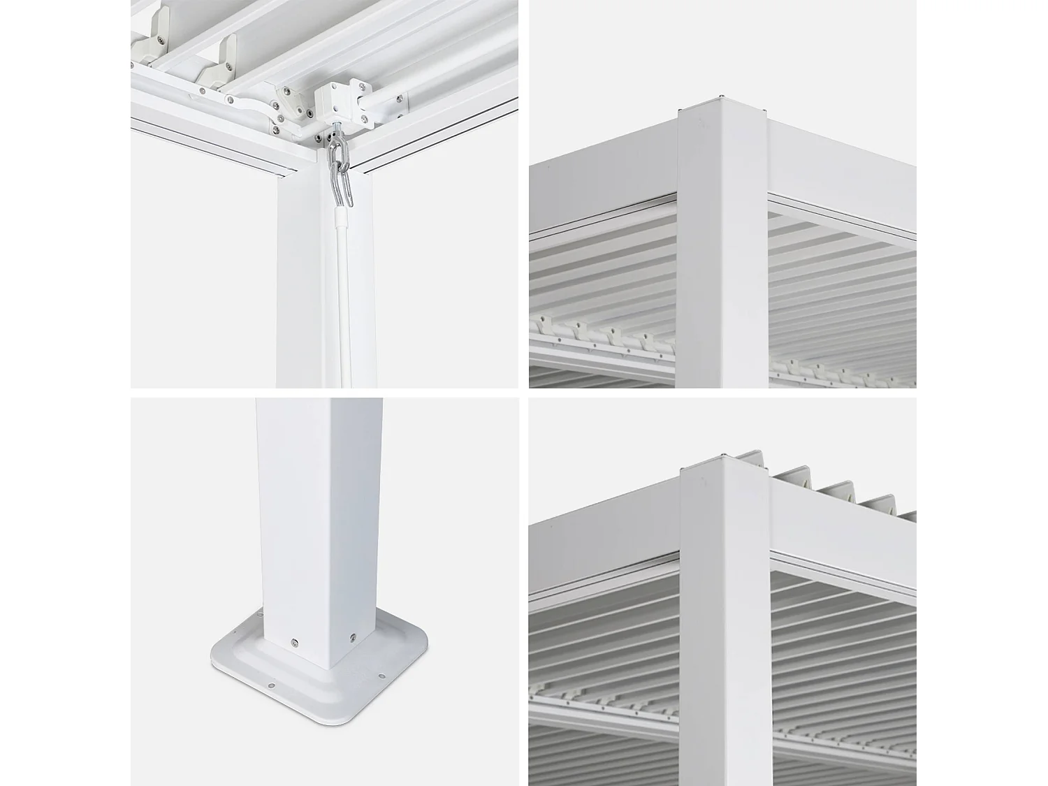 Pergola bioclimatique blanche. aluminium et acier. 3x3m. lames orientables