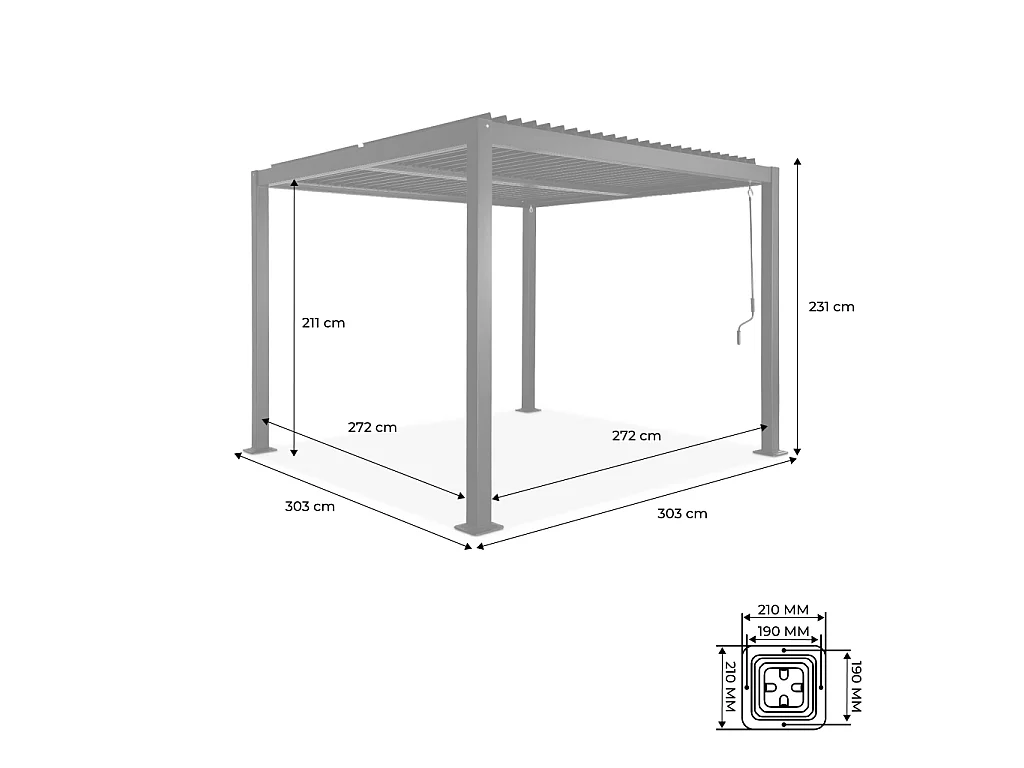 Pergola bioclimatique blanche. aluminium et acier. 3x3m. lames orientables