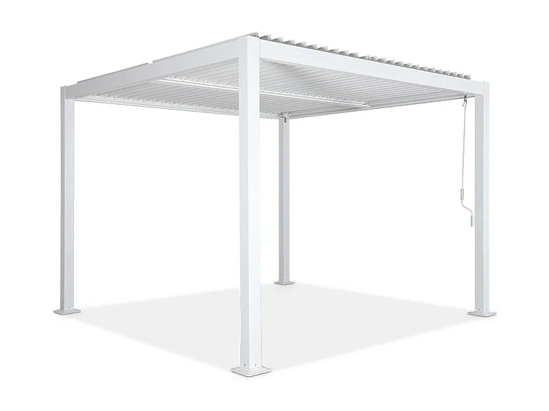Pérgola bioclimática 3x3m de lamas de aluminio y acero blanco
