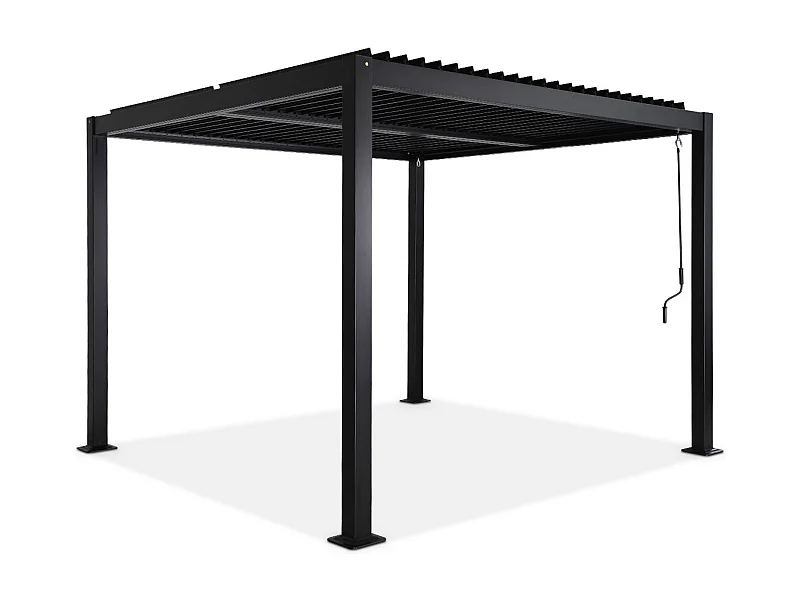 Pérgola bioclimática 3x3m de lamas de aluminio y acero negro