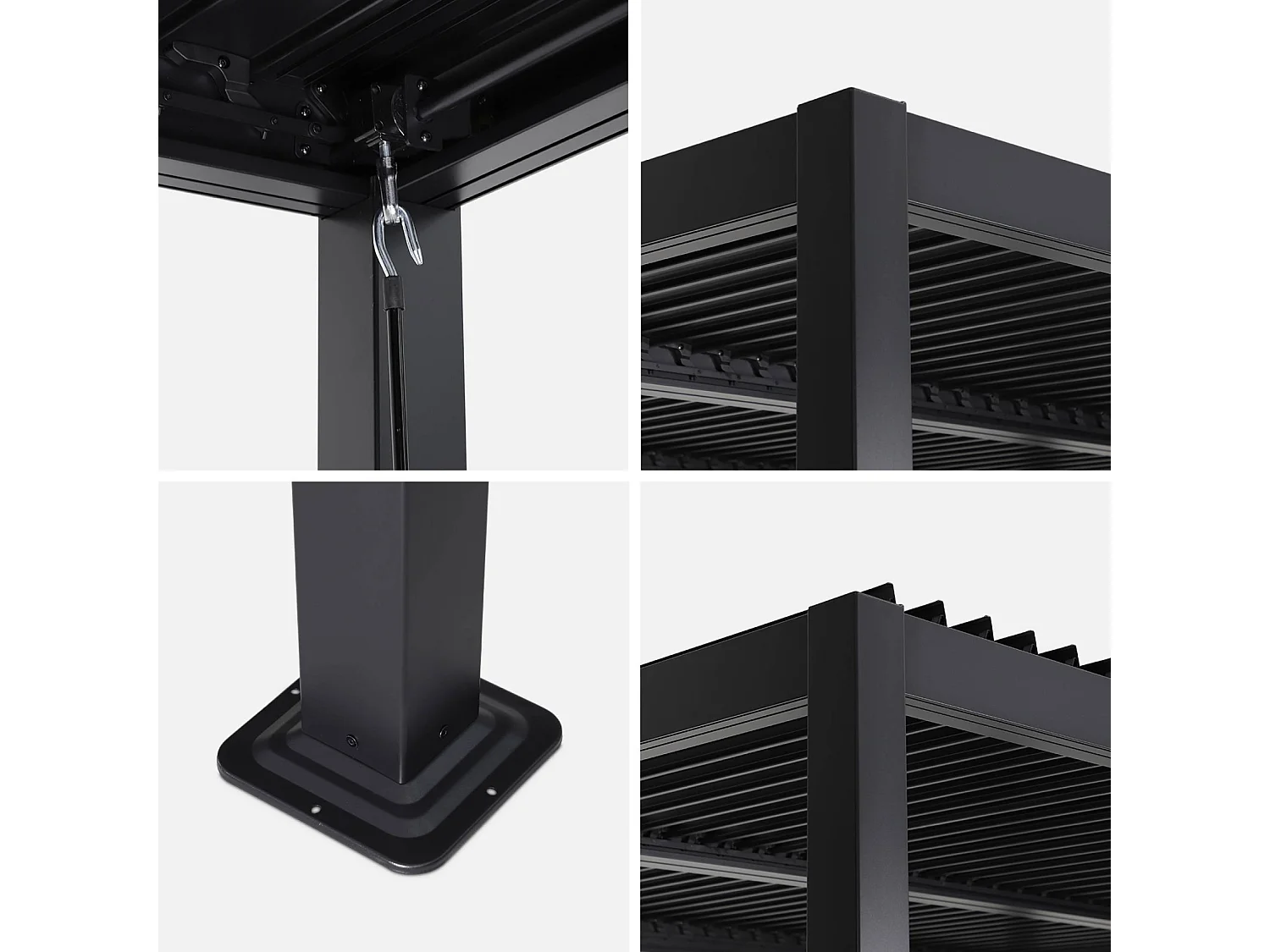 Pergola bioclimatique noire. aluminium et acier. 3x3m. lames orientables