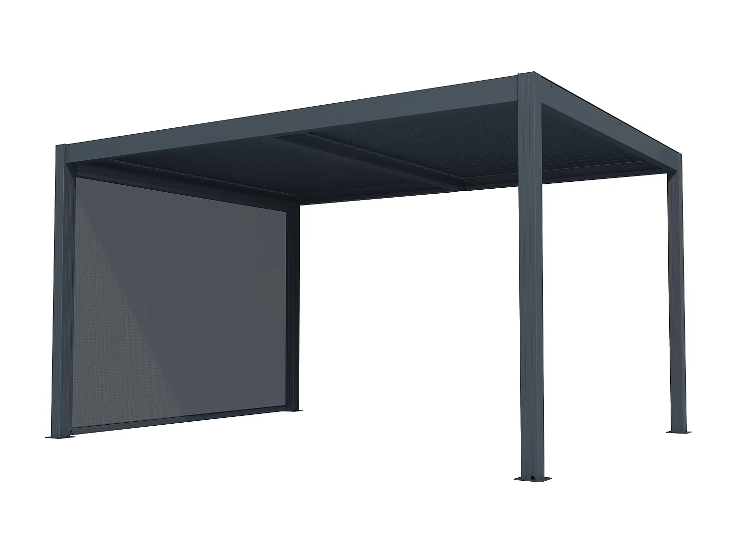 Pergola bioclimatique autoportante électrique anthracite en aluminium avec lames orientables et rideau rétractable 2,78 m - 12 m² - AMADORA