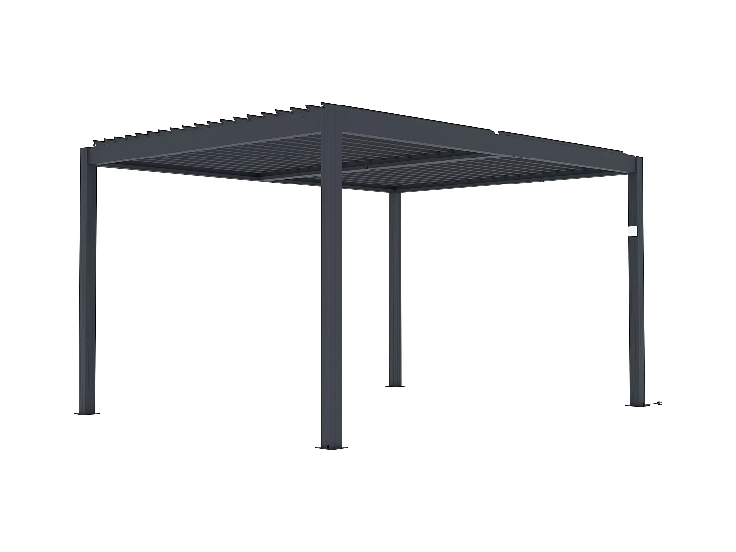 Pergola bioclimatique autoportante électrique anthracite en aluminium avec lames orientables et rideau rétractable 2,78 m - 12 m² - AMADORA