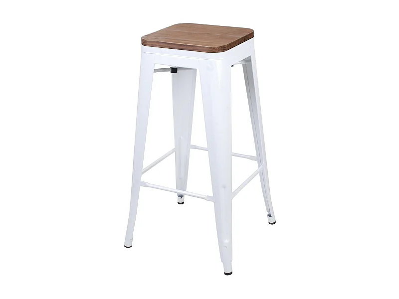 Lote de 4 taburetes de bar estilo vintage en metal, color blanco mate – Colección LIVE