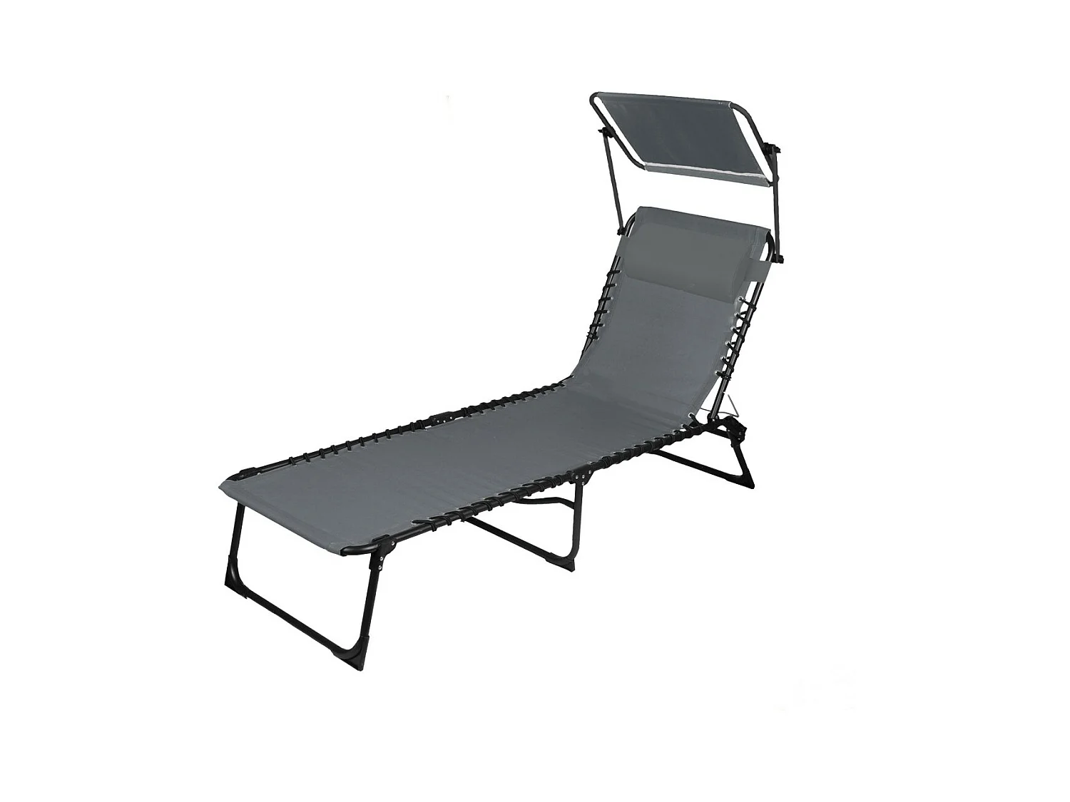 Chaise longue / Bain de soleil avec pare-soleil et coussin coloris gris 187x85x56 cm