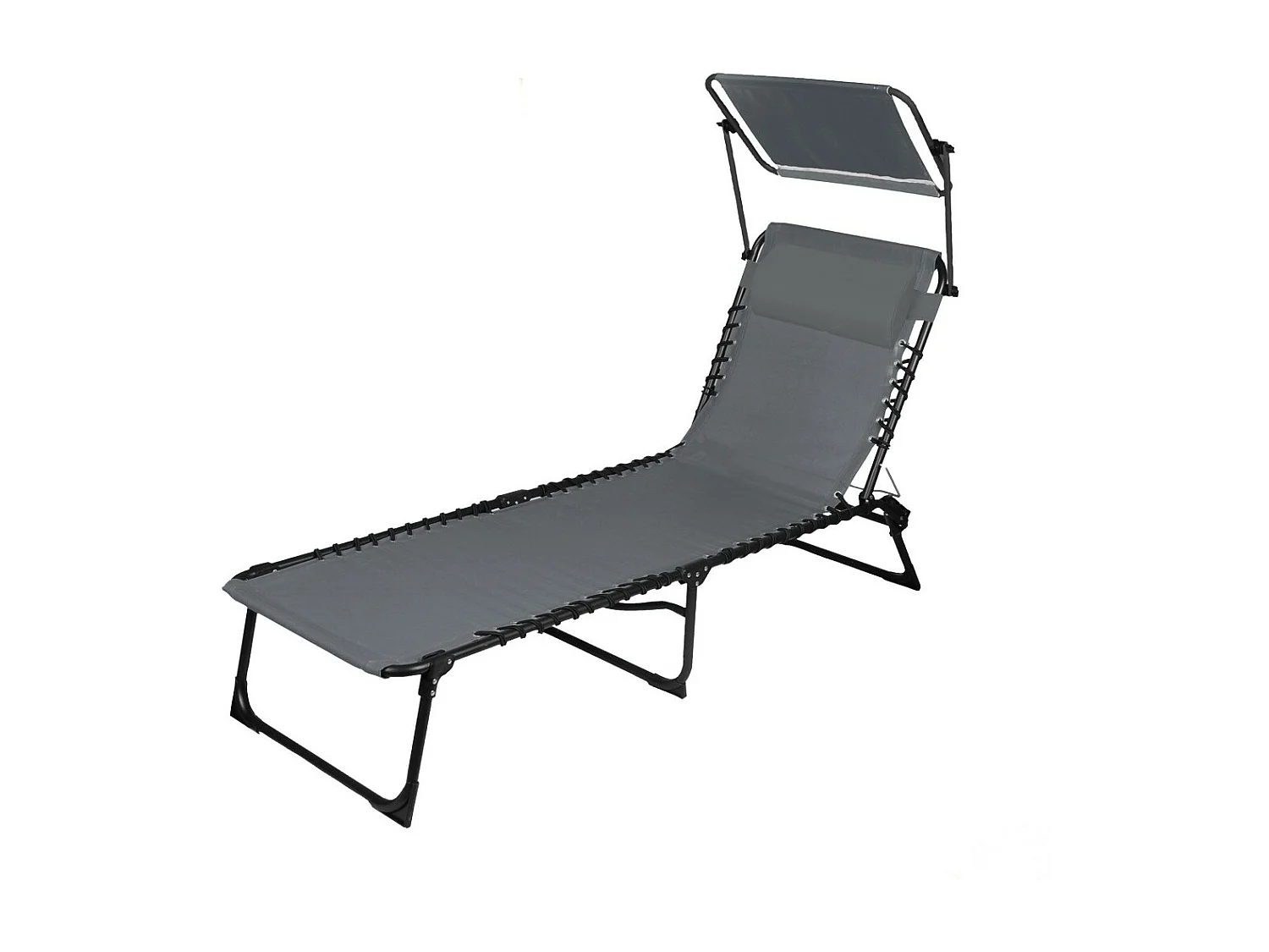 Chaise longue / Bain de soleil avec pare-soleil et coussin coloris gris 187x85x56 cm