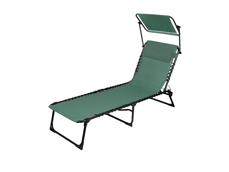 Chaise longue / Bain de soleil avec pare-soleil et coussin coloris vert 187x85x56 cm