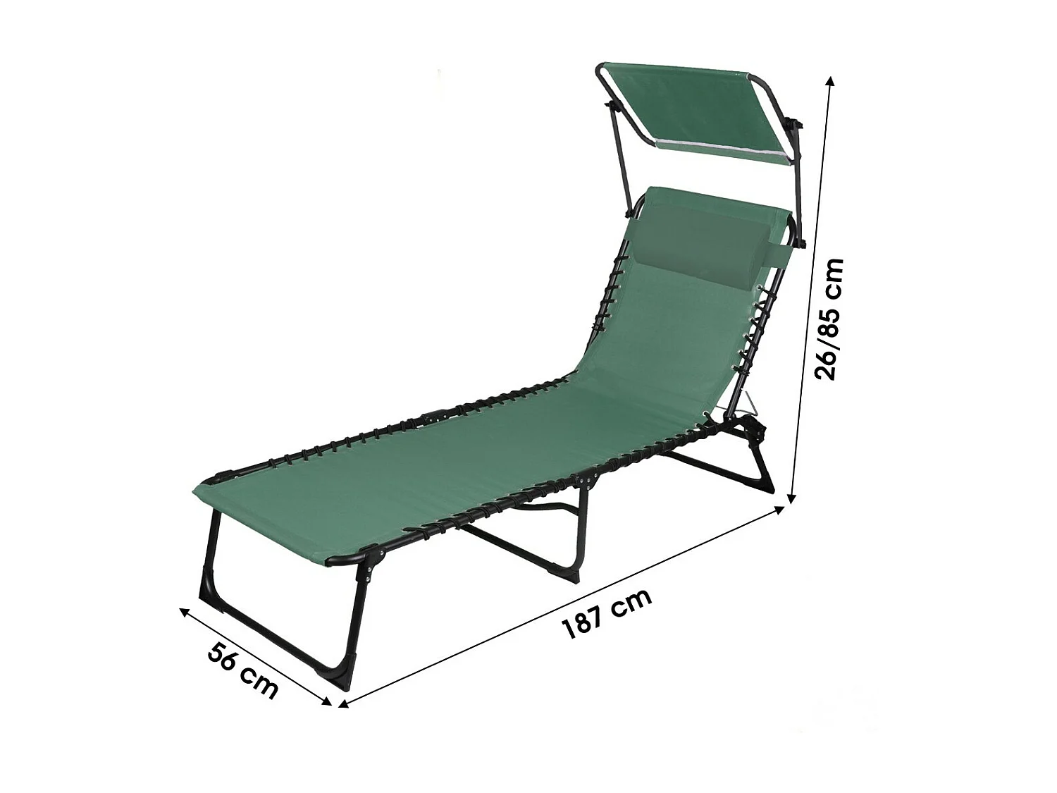 Chaise longue / Bain de soleil avec pare-soleil et coussin coloris vert 187x85x56 cm