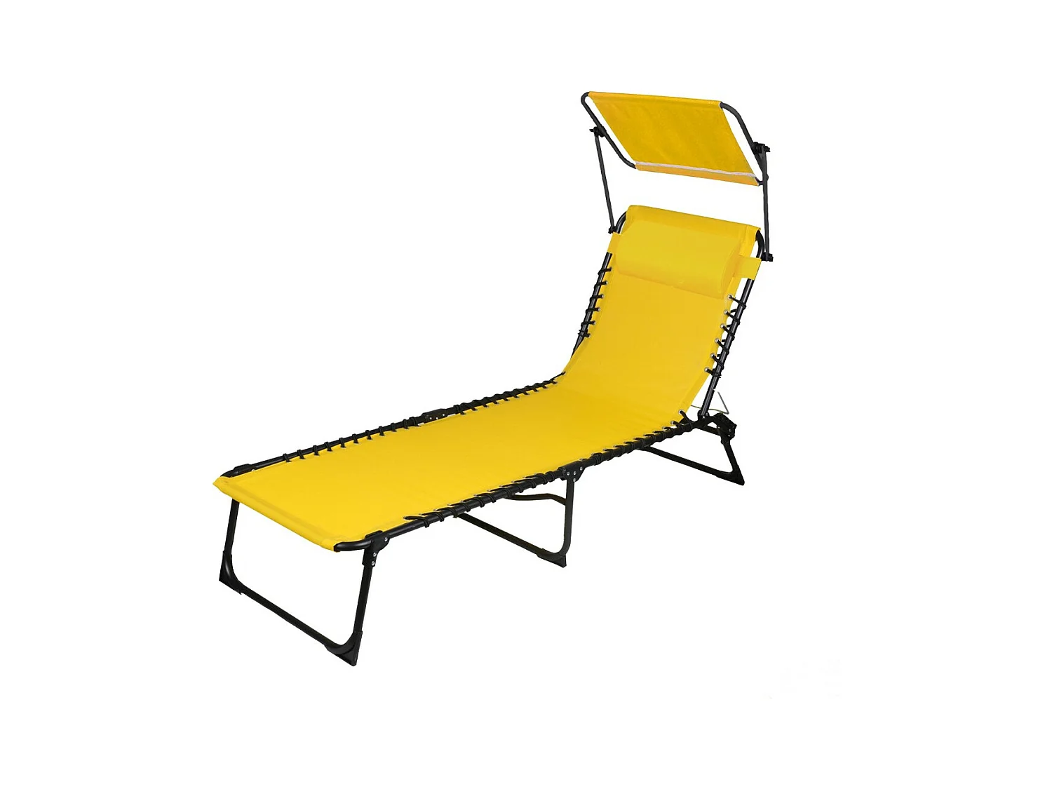 Chaise longue / Bain de soleil avec pare-soleil et coussin coloris jaune 187x85x56 cm