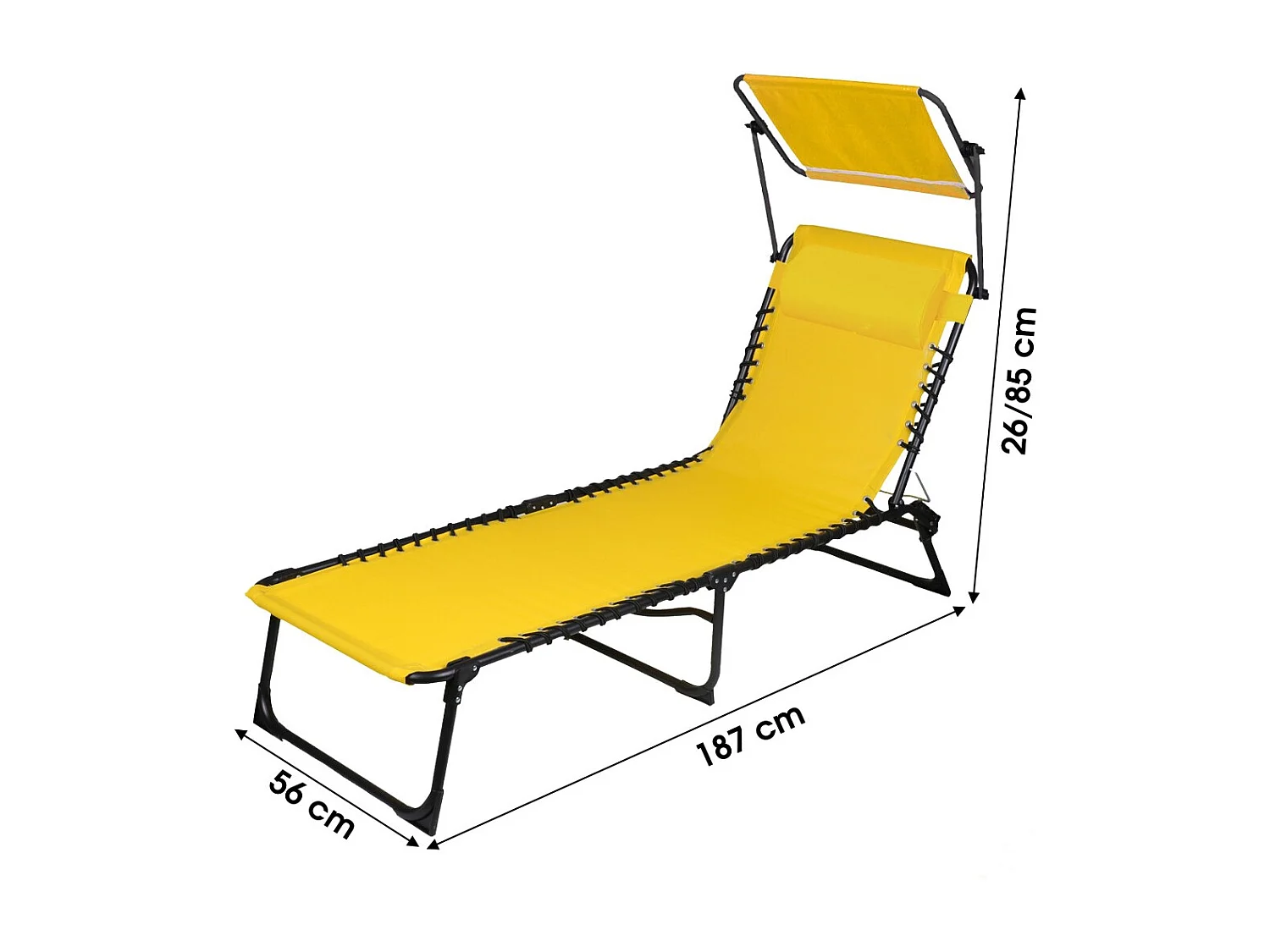 Chaise longue / Bain de soleil avec pare-soleil et coussin coloris jaune 187x85x56 cm