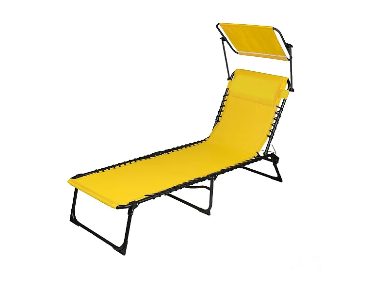 Chaise longue / Bain de soleil avec pare-soleil et coussin coloris jaune 187x85x56 cm