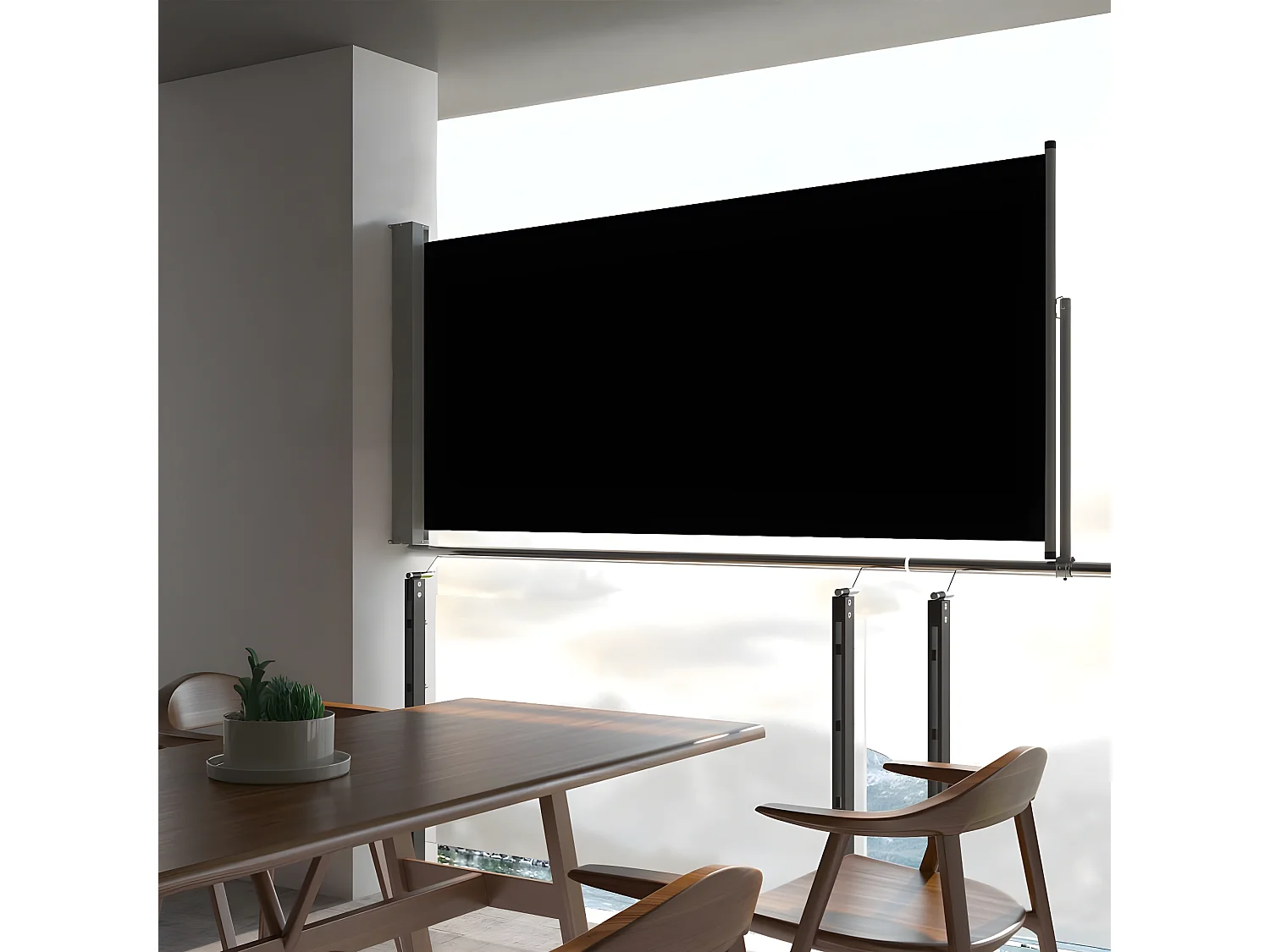 Auvent latéral rétractable de patio 60x300 cm Noir