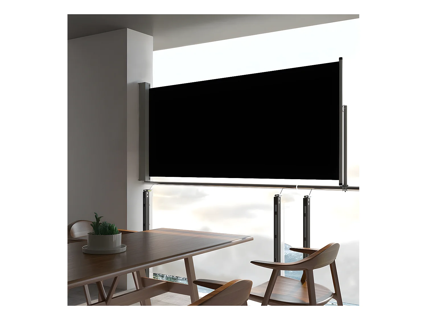 Auvent latéral rétractable de patio 60x300 cm Noir