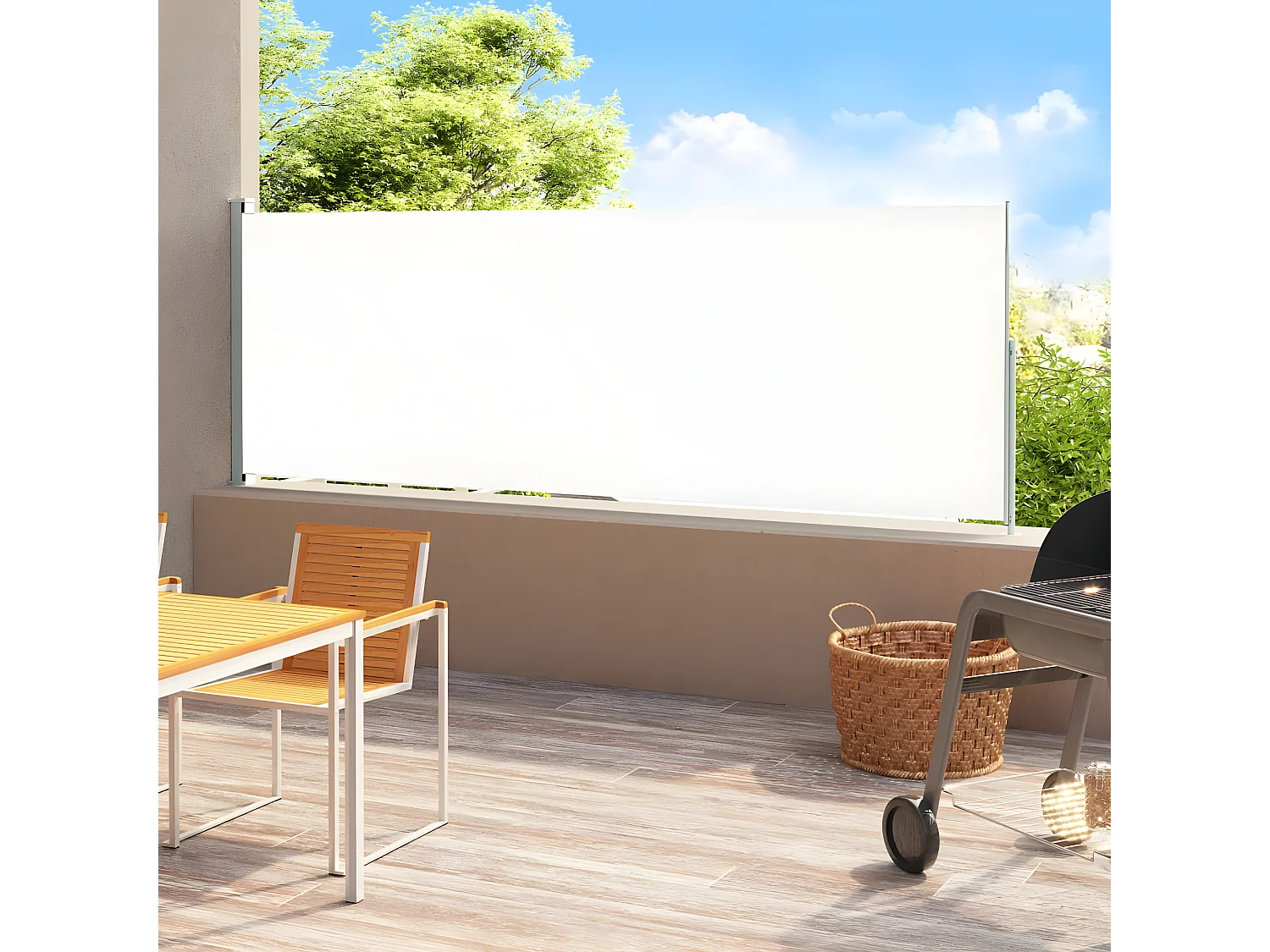 Auvent latéral rétractable de patio 220x500 cm Crème