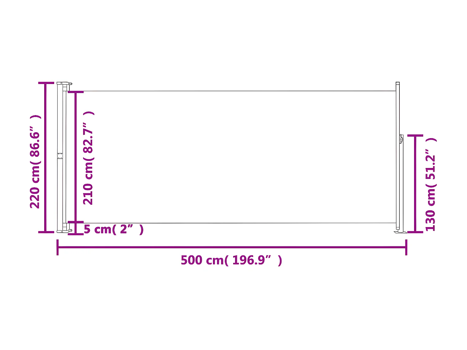 Auvent latéral rétractable de patio 220x500 cm Crème