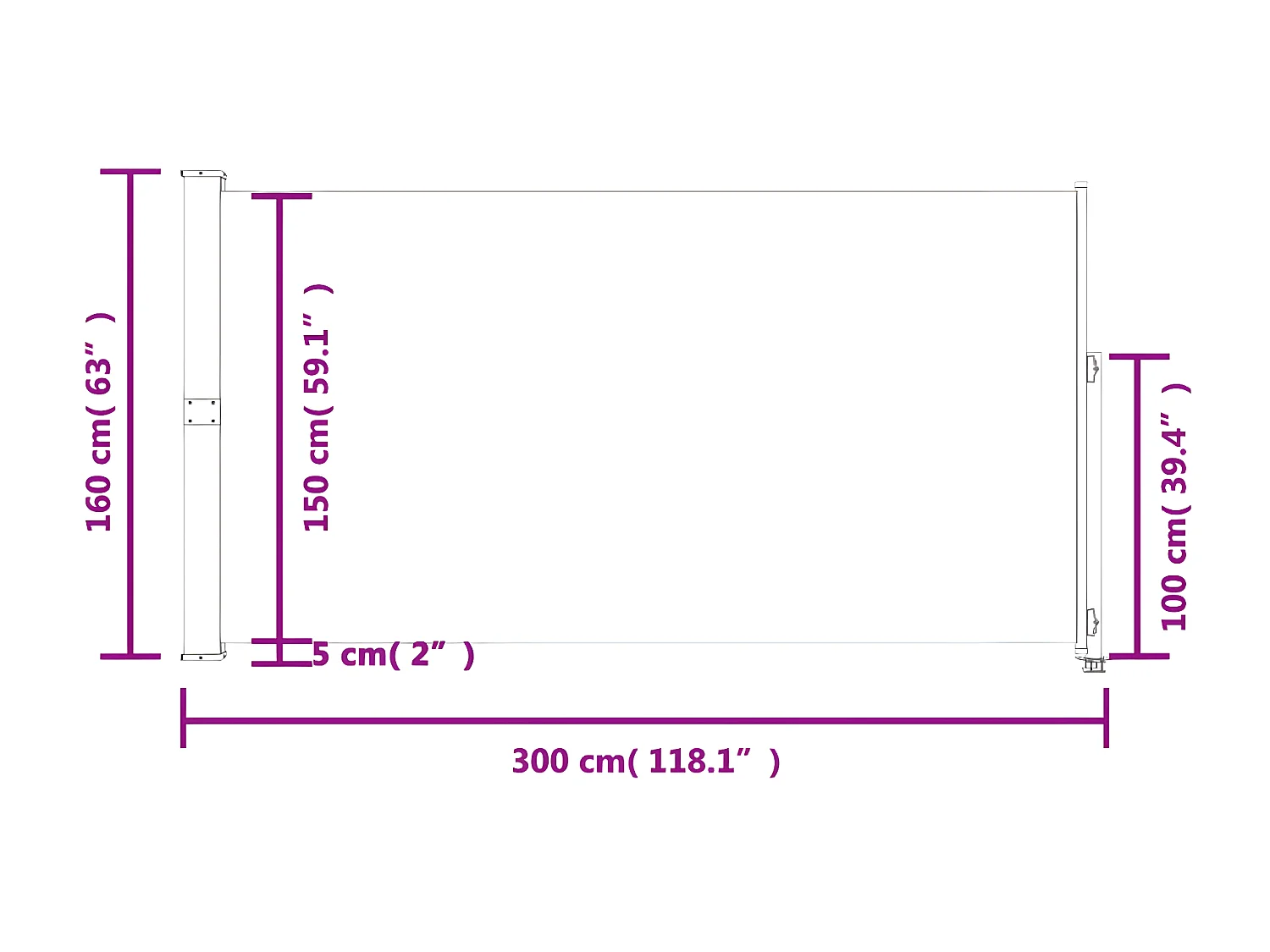 Auvent latéral rétractable de patio 160 x 300 cm Noir