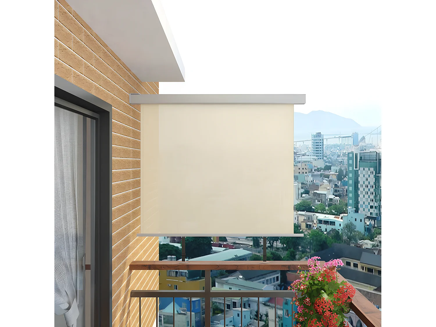 Auvent latéral de balcon multifonctionnel 150 x 200 cm Crème
