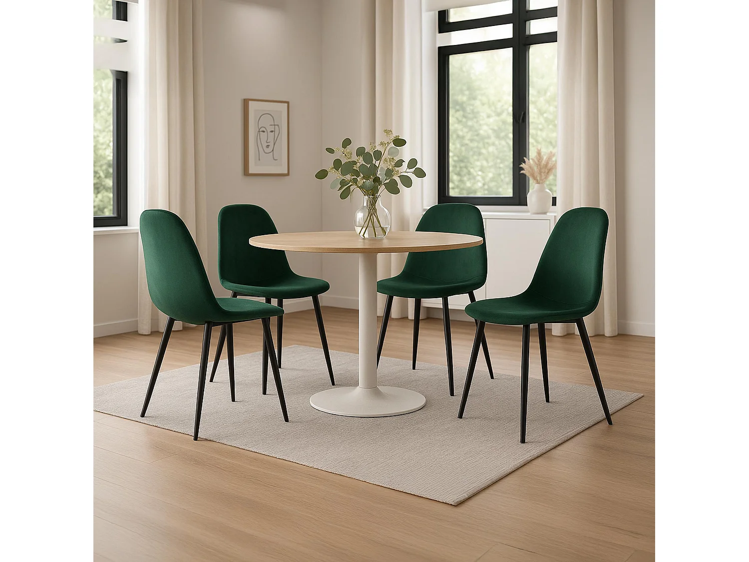 Set van 4  Eetkamerstoelen - Fluweel - groen - Napier