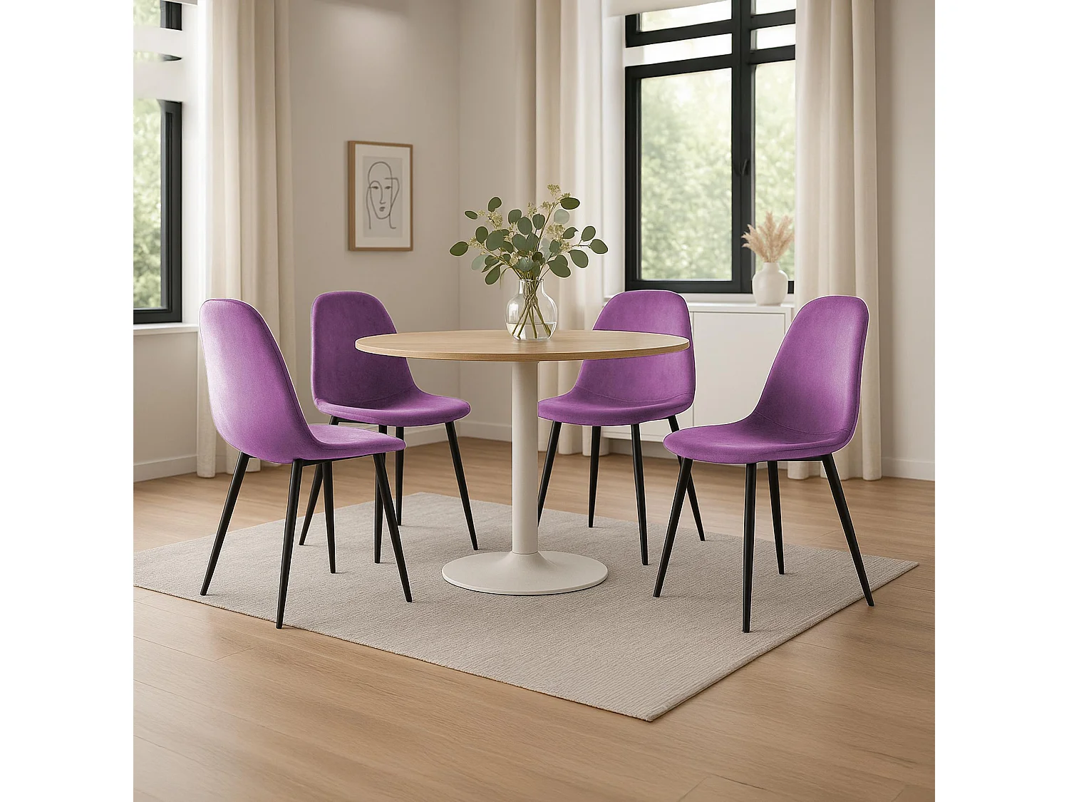 Lot de 4  chaise salle à manger - Velours - Violet - Napier